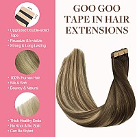 Goo Goo Tape In Hair Extensions Human Hair 38613 Balayage Walnut Brown To Ash Brown And Blonde 20Inch 30G 10Pcs Thick Ends