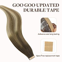 Goo Goo Tape In Hair Extensions Human Hair 38613 Balayage Walnut Brown To Ash Brown And Blonde 20Inch 30G 10Pcs Thick Ends