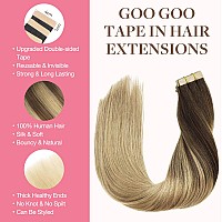 Goo Goo Tape In Hair Extensions Human Hair 418 Balayage Chocolate Brown Highlighted Dirty Blonde 14Inch 100G 40Pcs Thick Ends