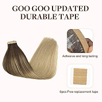 Goo Goo Tape In Hair Extensions Human Hair 418 Balayage Chocolate Brown Highlighted Dirty Blonde 14Inch 100G 40Pcs Thick Ends