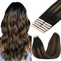 Goo Goo Tape In Hair Extensions Human Hair 1B61B Balayage Natural Black To Chestnut Brown 20Inch 30G 10Pcs Thick Ends Strai