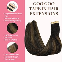 Goo Goo Tape In Hair Extensions Human Hair 1B61B Balayage Natural Black To Chestnut Brown 20Inch 30G 10Pcs Thick Ends Strai