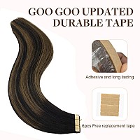 Goo Goo Tape In Hair Extensions Human Hair 1B61B Balayage Natural Black To Chestnut Brown 20Inch 30G 10Pcs Thick Ends Strai