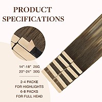 Goo Goo Tape In Hair Extensions Human Hair 418 Balayage Chocolate Brown Highlighted Dirty Blonde 24Inch 30G 10Pcs Thick Ends