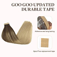 Goo Goo Tape In Hair Extensions Human Hair 418 Balayage Chocolate Brown Highlighted Dirty Blonde 24Inch 30G 10Pcs Thick Ends