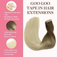 Goo Goo Tape In Hair Extensions Human Hair 960 Balayage Ash Brown To Platinum Blonde22Inch 30G 10Pcs Thick Ends Straight Sea