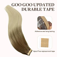 Goo Goo Tape In Hair Extensions Human Hair 960 Balayage Ash Brown To Platinum Blonde22Inch 30G 10Pcs Thick Ends Straight Sea