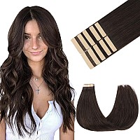 Goo Goo Tape In Hair Extensions Human Hair 2A Light Brown 18Inch 25G 10Pcs Thick Ends Straight Seamless Tape In Invisible Ta