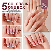 Yilamo French Gel Nail Tips 5 Colors 300Pcs French Tip Press On Nails Long No Need To File Tips Prelasting Fake Nails For Na