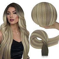 Full Shine Straight Tape In Hair Extensions Color 4780 Brown And Blonde Virgin Tape In Extensions 22 Inch Hair Extensions Tape