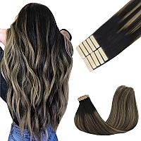 Goo Goo Tape In Hair Extensions Human Hair 1B161B Natural Black To Light Blonde16Inch 25G 10Pcs Thick Ends Straight Seamles