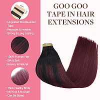 Goo Goo Tape In Hair Extensions Human Hair 199 Balayage Jet Black To Red 14Inch 100G 40Pcs Thick Ends Straight Seamless Tape