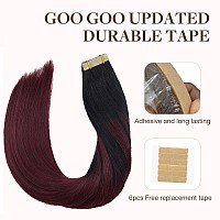 Goo Goo Tape In Hair Extensions Human Hair 199 Balayage Jet Black To Red 14Inch 100G 40Pcs Thick Ends Straight Seamless Tape