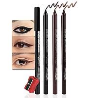 Evpct 3Pcs Black Dark Brown Brown Gel Glitter Matte Metallic Eyeliner Pencils Set For Women Waterproof Smudge Proof Lapiz De