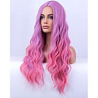 Beron Light Purple And Pink Wigs Long Wavy Wig For Women Natural Curly Light Colored Heat Resistant Synthetic Hair Wigs For Cosp