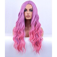 Beron Light Purple And Pink Wigs Long Wavy Wig For Women Natural Curly Light Colored Heat Resistant Synthetic Hair Wigs For Cosp