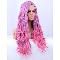 Beron Light Purple And Pink Wigs Long Wavy Wig For Women Natural Curly Light Colored Heat Resistant Synthetic Hair Wigs For Cosp