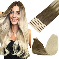 Goo Goo Tape In Hair Extensions Human Hair 960 Balayage Ash Brown To Platinum Blonde20Inch 30G 10Pcs Thick Ends Straight Sea