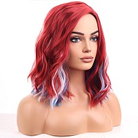 Beron Red White And Blue Wigs For Women Fourth Of July Costume Cosplay Wig Short Curly Wavy Multicolor Girls Hair Wigs