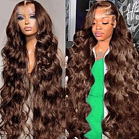 32 Inch Chocolate Brown Human Hair Wigs 13X4 Lace Frontal Body Wave Human Hair Wigs Hd Lace Front 180 Density Brazilian Pre Pluc