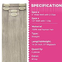 Lashey 4Pcs 46G Clip In Hair Extensions Grey Seamless Clip In Hair Extensions Human Hair With Invisi Edge 18 Inch Straight Human