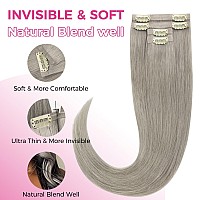 Lashey 4Pcs 46G Clip In Hair Extensions Grey Seamless Clip In Hair Extensions Human Hair With Invisi Edge 18 Inch Straight Human