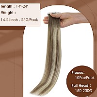 Full Shine Invisible Virgin Human Hair Extensions Tape In Color 88613 Balayage Tape In Human Hair Extensions 18 Inch Unprocess