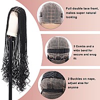 Kalyss Full Double Lace Front Knotless Braided Wigs For Women Box Braided Wig With Curly Ends Human Hair Blended Long Black Brai