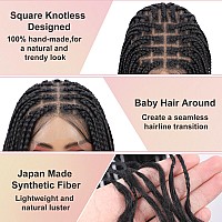 Kalyss Full Double Lace Front Knotless Braided Wigs For Women Box Braided Wig With Curly Ends Human Hair Blended Long Black Brai