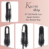 Kalyss Full Double Lace Front Knotless Braided Wigs For Women Box Braided Wig With Curly Ends Human Hair Blended Long Black Brai