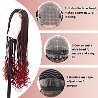 Kalyss Full Double Lace Front Knotless Braided Wigs For Women Box Braided Wig With Curly Ends Human Hair Blended Long Burgundy R