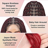 Kalyss Full Double Lace Front Knotless Braided Wigs For Women Box Braided Wig With Curly Ends Human Hair Blended Long Burgundy R