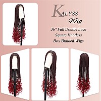 Kalyss Full Double Lace Front Knotless Braided Wigs For Women Box Braided Wig With Curly Ends Human Hair Blended Long Burgundy R