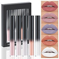 Evpct 5Pcs Dusty Antique Rose Mauve Nude Pink Grey Gray White Matte Liquid Lipstick Lip Stain Sets For Women Mattelipstick Long