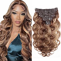 Goulus Body Wave Clip In Hair Extensions For Black Women Chocolate Brown To Caramel Blonde 8Pcs Clip In Hair Extensions Real Hum