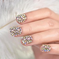 Elevenail 24Pcs Full Cover 3D Rhinestones Press On Nails Square Short Nails Women Girls Gifts Salon Manicure Shiny Crystal Nail