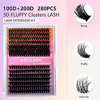 Ninglash Fluffy Lash Clusters 100D 200D Diy Lash Extension Volume 280 Pcs Cluster Lashes Extension Individual Eyelashes Thick E