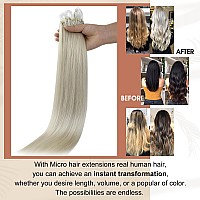 Full Shine Blonde Microlink Human Hair Extensions Color 1000 Ice Blonde Microbead Hair Extensions Real Human Hair 16 Inch Natura