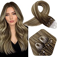 Full Shine Remy Micro Hair Extensions Human Hair Color 6606 Brown And Blonde Microbeads Human Hair Extensions 14Inch Prebonded