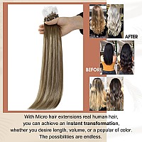 Full Shine Remy Micro Hair Extensions Human Hair Color 6606 Brown And Blonde Microbeads Human Hair Extensions 14Inch Prebonded