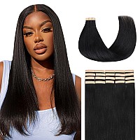 Lashey Tape In Hair Extensions Human Hair 14 Inch Light Yaki Straight Tape In Extensions 20Pcs 50G Natural Black Invisible Doubl