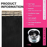 Lashey Tape In Hair Extensions Human Hair 14 Inch Light Yaki Straight Tape In Extensions 20Pcs 50G Natural Black Invisible Doubl