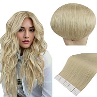 Full Shine Blonde Invisible Tape In Hair Extensions Human Hair 14Inch Virgin Hair Extensions Human Hair Color 60 Platinum Blonde