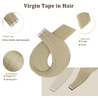 Full Shine Blonde Invisible Tape In Hair Extensions Human Hair 14Inch Virgin Hair Extensions Human Hair Color 60 Platinum Blonde