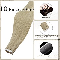 Full Shine Blonde Invisible Tape In Hair Extensions Human Hair 14Inch Virgin Hair Extensions Human Hair Color 60 Platinum Blonde