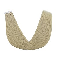 Full Shine Blonde Invisible Tape In Hair Extensions Human Hair 14Inch Virgin Hair Extensions Human Hair Color 60 Platinum Blonde