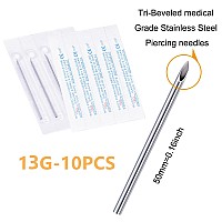 Jiesibao 10Pcs 13G Piercing Needles 316L Stainless Steel Disposable Sterile Piercing Needles For Belly Navel Nipple Tongue Ear