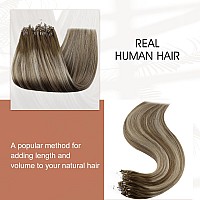 Full Shine Balayage Micro Ring Hair Extensions Human Hair Color 6 Brown Fading To 60 Platinum Blonde And 6 Brown Fusion Micro Li