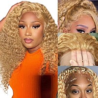 Honey Blonde Curly Bob Lace Front Wigs Human Hair 13X4 Hd Lace Blonde Deep Wave Human Hair Wig 150 Density Pre Plucked 27 Colo