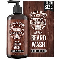 Viking Revolution Sandalwood Beard Wash For Men With Argan Oil Beard Softener And Strengthener Beard Shampoo With Ginseng Red